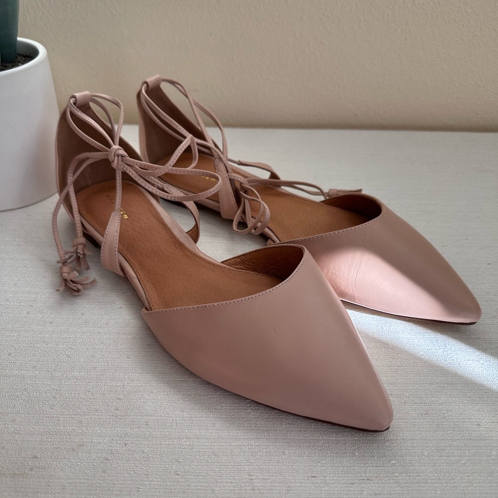 New Halogen Blush Leather Pointed Wrap Around Ankle Tassels Flats Women’s 10M
